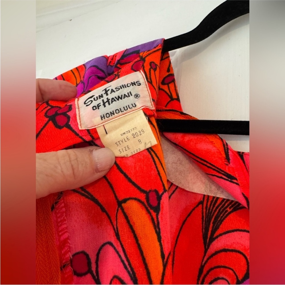Sun Fashions Hawaii Psychedelic Floral Maxi Dress Pink Orange Mod size 8 - Picture 6 of 8